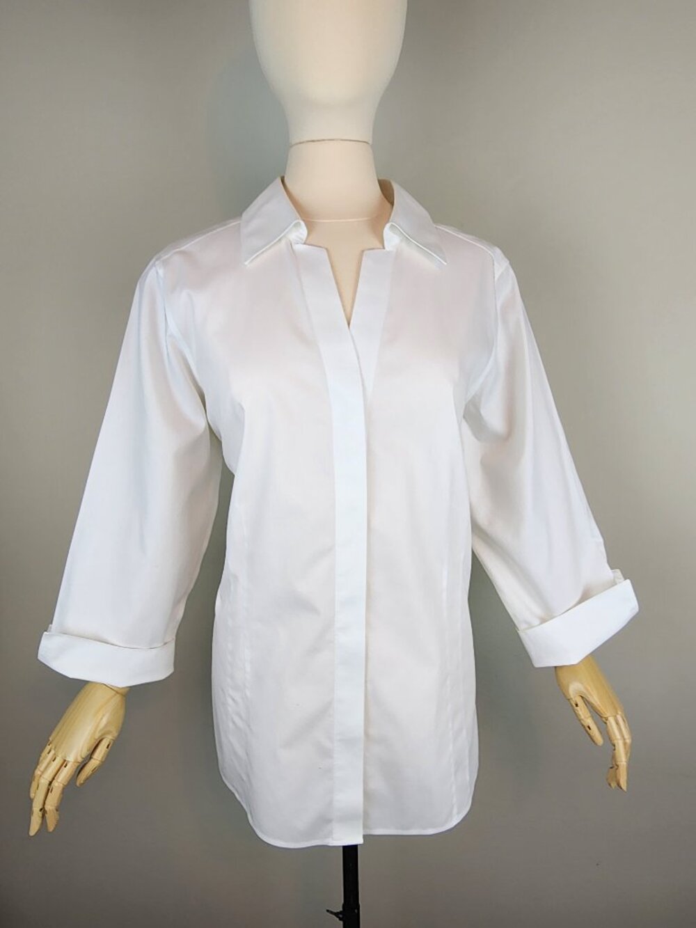 Foxcroft Button Front Collared 3/4 Sleeve Non Iron Crisp White Shirt * Size 18W